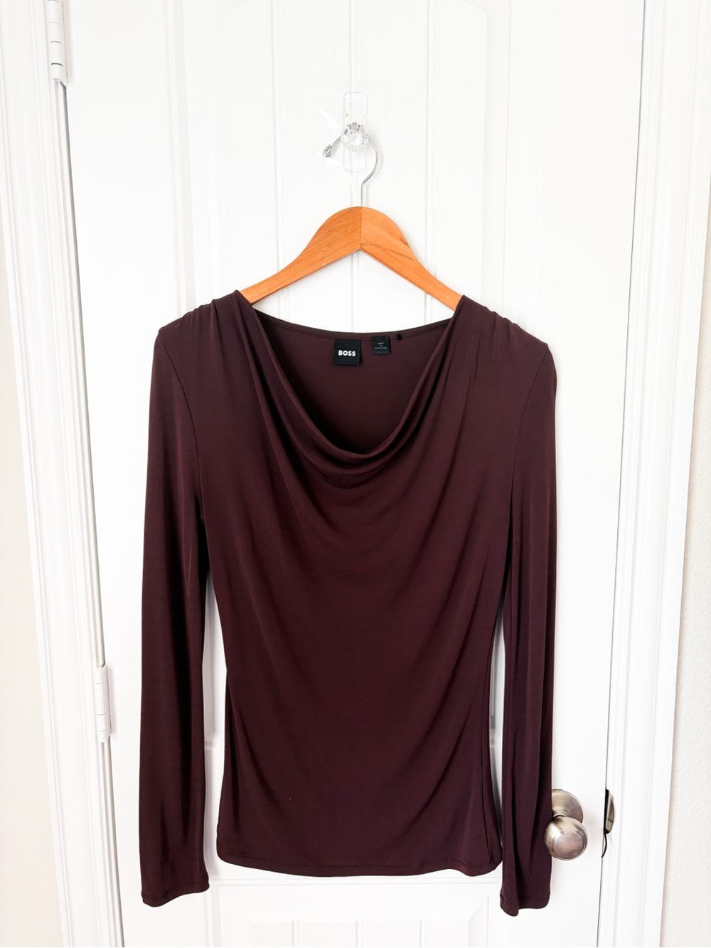 BOSS Esayana Cowl Neck Top Brown Long Sleeve Size Small - Picture 2 of 3